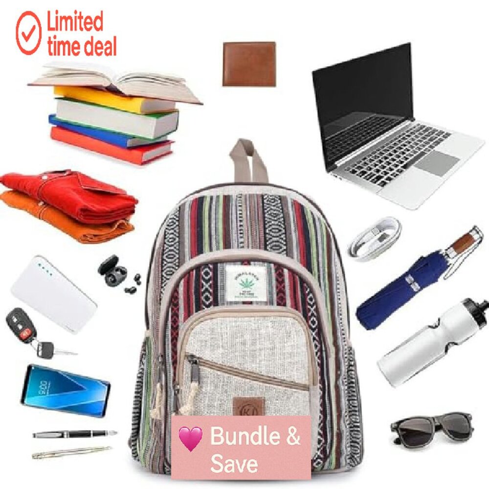 Large Hemp Backpack Multi Pocket Daypack Adjustab… - image 6